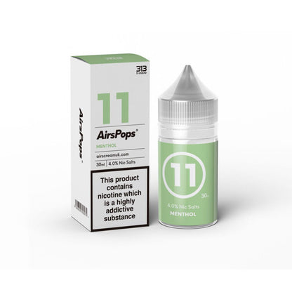 AirPops 30ml 4% Nic Salts Bottle next to its box Menthol Flavour