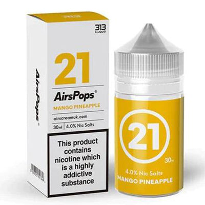 AirPops 30ml 4% Nic Salts Bottle next to its box Mango Pineapple Flavour