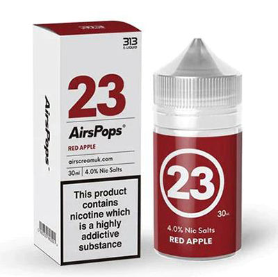 AirPops 30ml 4% Nic Salts Bottle next to its box Red Apple Flavour